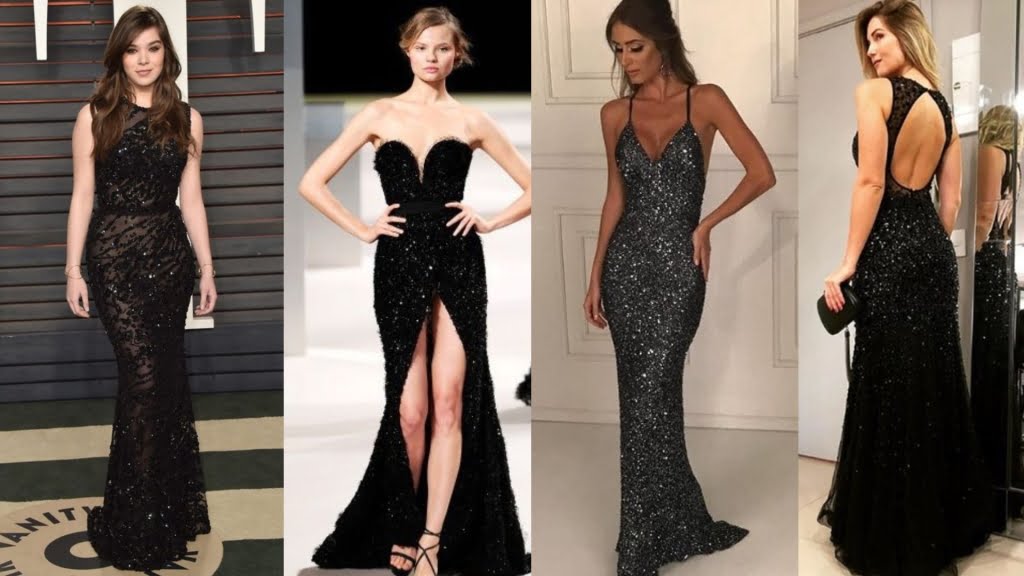 O vestido de festa preto com brilhos é um clássico da elegância e sensualidade.