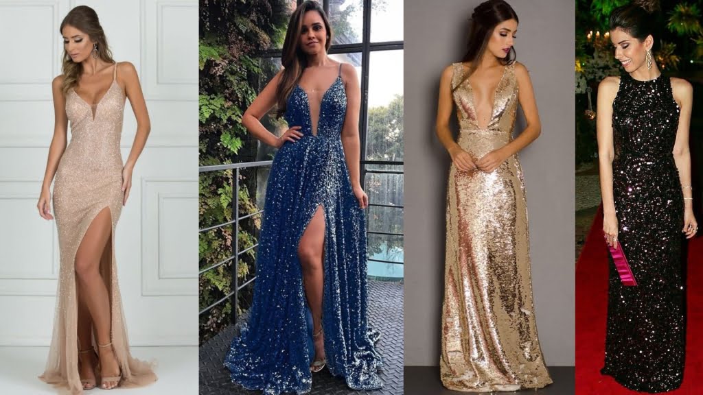 Os vestidos de festas com brilhos compõem looks deslumbrantes e inesquecíveis.