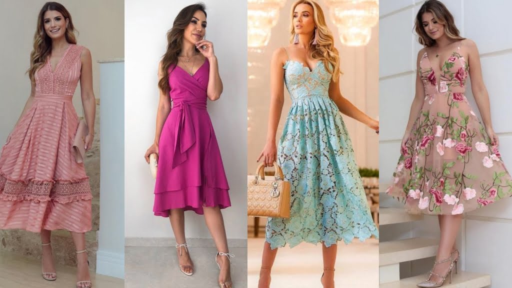 Ideal para eventos diurnos, o vestido midi de festa fluido transparece charme e delicadeza.