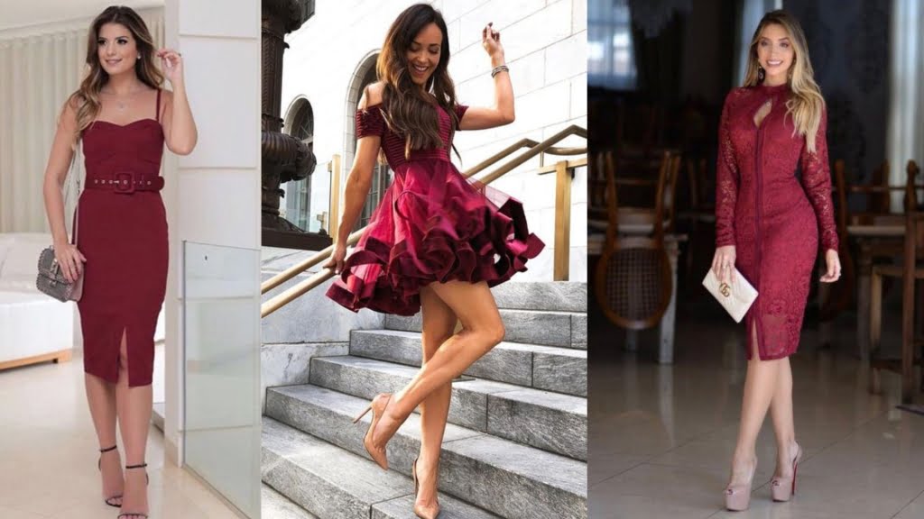 Os vestidos de festa curtos também podem ser elegantes e sofisticados. Eles ficam ótimos em tom de marsala.