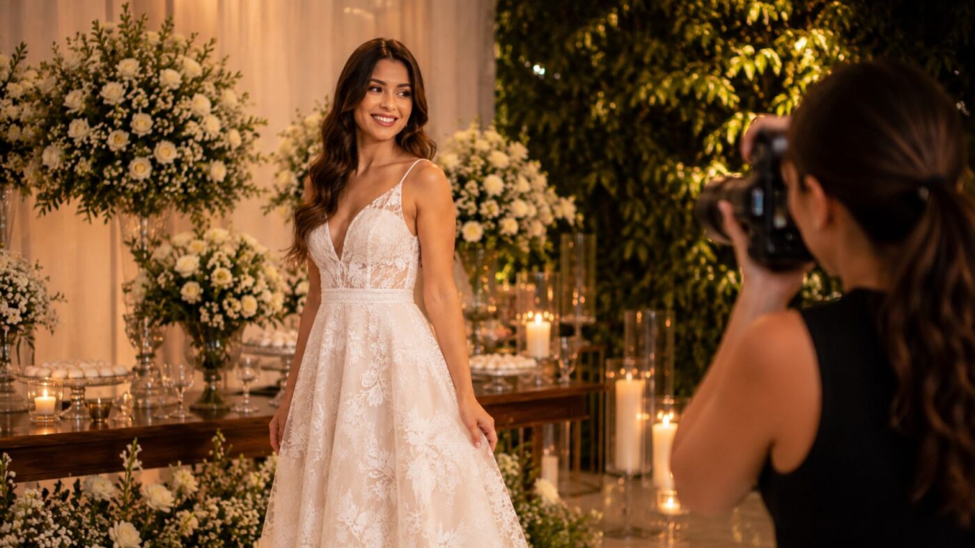 noiva sendo fotografada em seu noivado