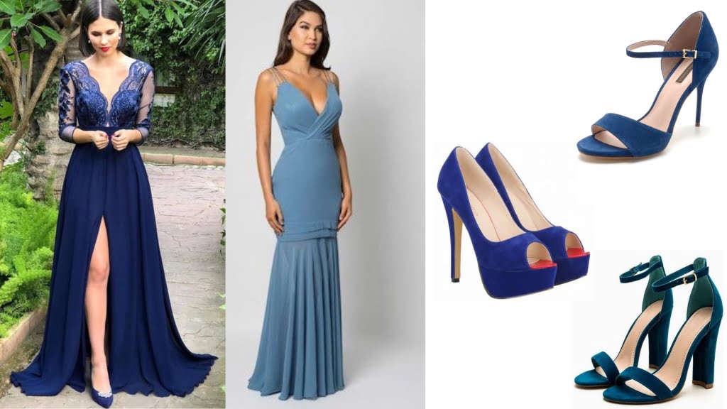 vestido azul com sandalia preta