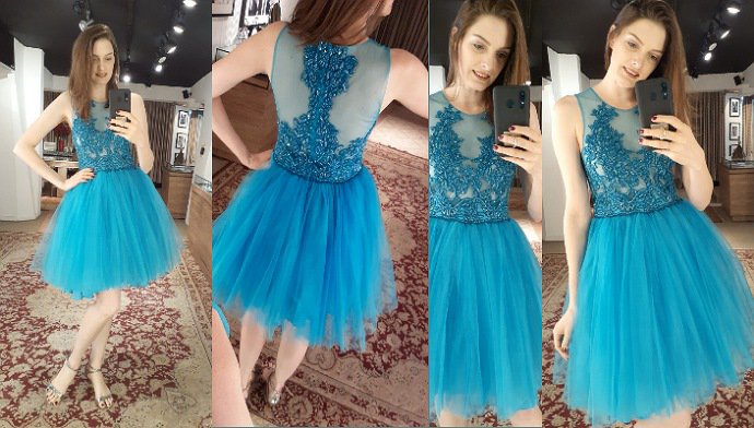 vestido azul de formatura