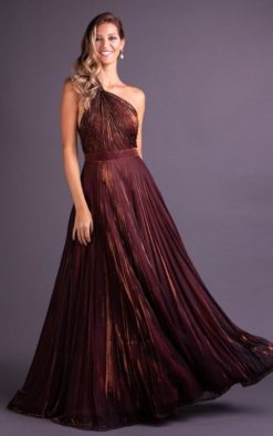 vestido de festa marrom longo