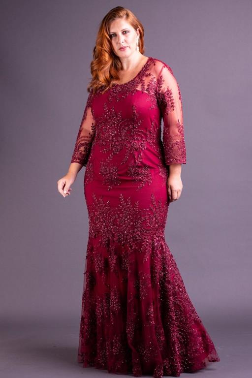 vestido plus size marsala longo