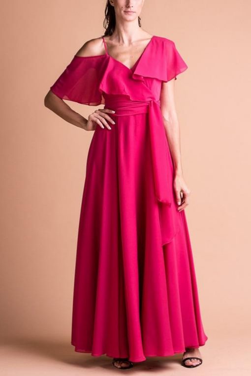 Vestido de Festa Longo Rosa Pink sem Bordado