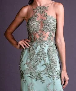 Vestido de Festa Longo Verde Menta Bordado