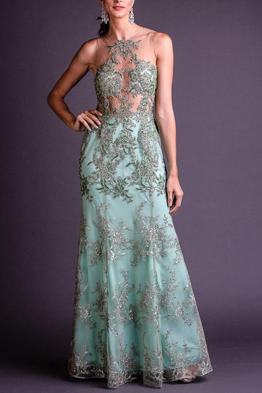 vestido menta longo