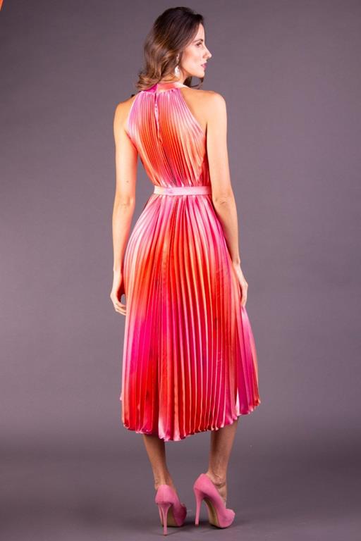 Vestido de Festa Midi Rosa com Laranja