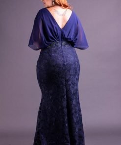 Vestido de Festa Plus Size Longo Sereia Azul Marinho Curvy