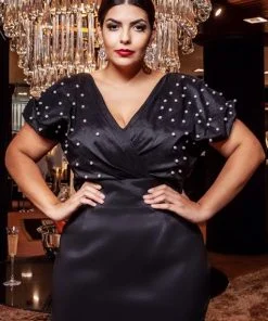 Vestido de Festa Plus Size Midi Preto