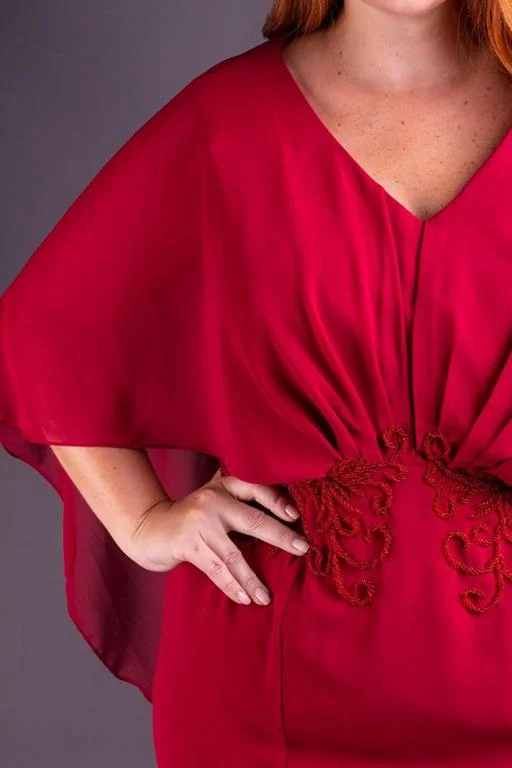 Vestido de Festa Plus Size Vermelho Marsala Longo Sereia