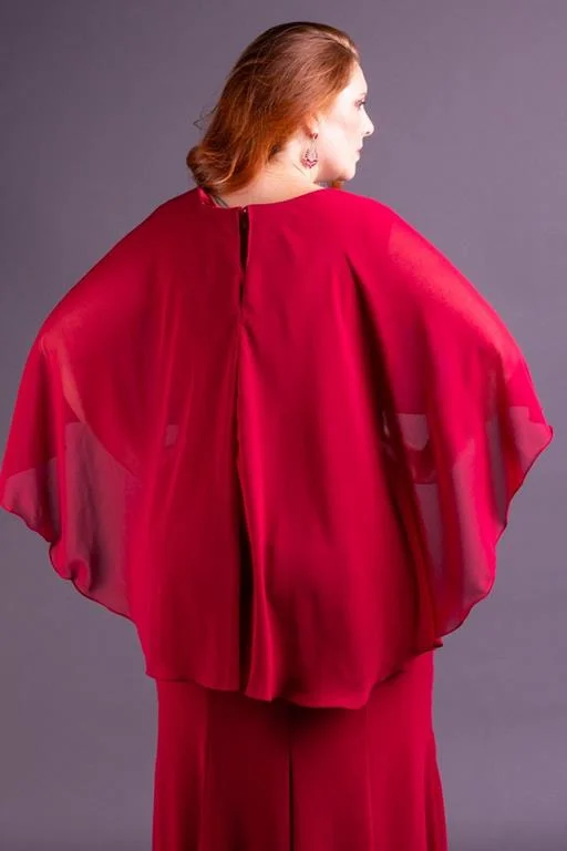 Vestido de Festa Plus Size Vermelho Marsala Longo Sereia