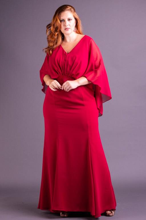 Vestido de Festa Plus Size Vermelho Marsala Longo Sereia