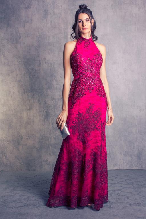 vestido de festa rosa bordado