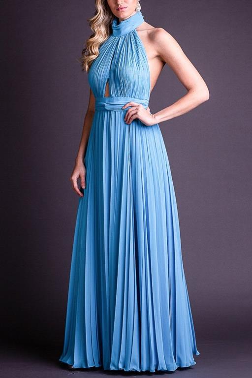 Vestido de Festa Longo Azul Bebê Frente Única