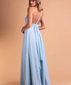 Vestido de Festa Longo Azul Bebê Um Ombro Só