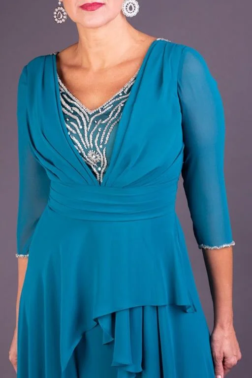 Vestido de Festa Longo Azul Danúbio com Mangas