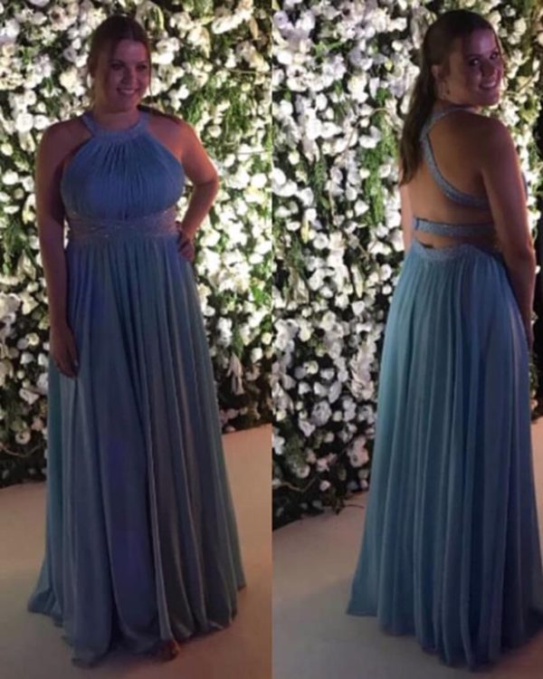 Vestido de Festa Longo Azul Safira Frente Única