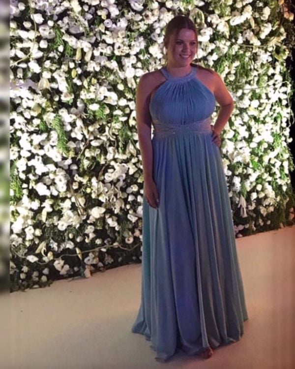 Vestido de Festa Longo Azul Safira Frente Única