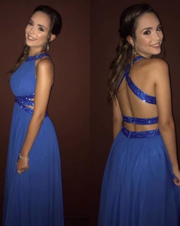 Vestido de Festa Longo Azul Safira Frente Única