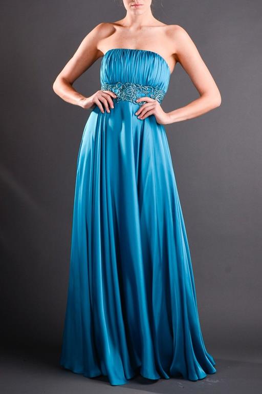vestido azul tomara que caia longo
