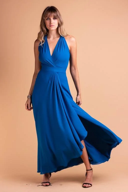 Vestido de Festa Longo com busto transpassado torcido