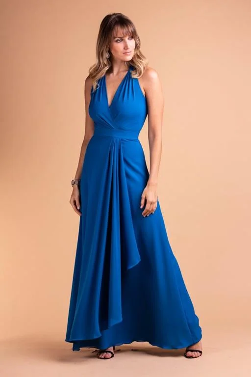 Vestido de Festa Longo com busto transpassado torcido