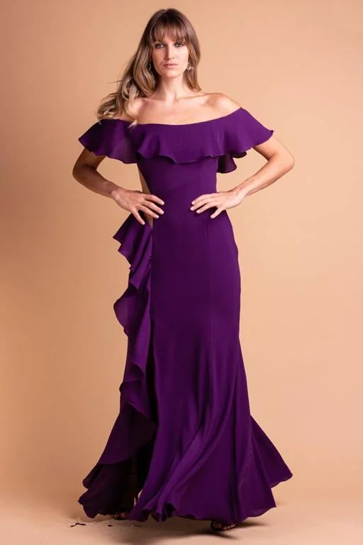 Vestido de Festa Longo com decote ombro a ombro Hendrix roxo