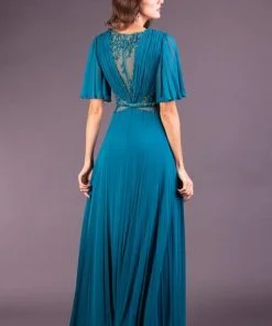 Vestido de Festa Longo com Manga Azul Danúbio