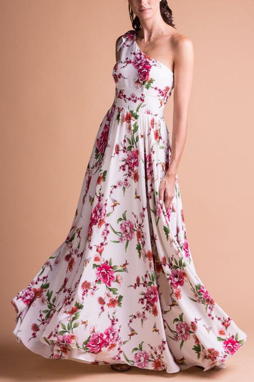 Vestido de Festa Longo Estampado sem Bordado