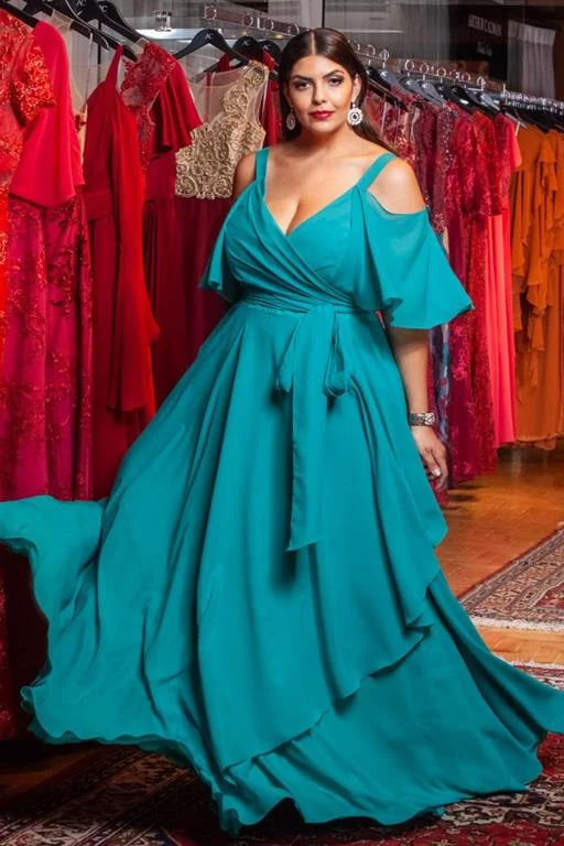 Vestido de store festa verde piscina