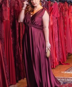 Vestido de Festa Longo Plus Size Marsala