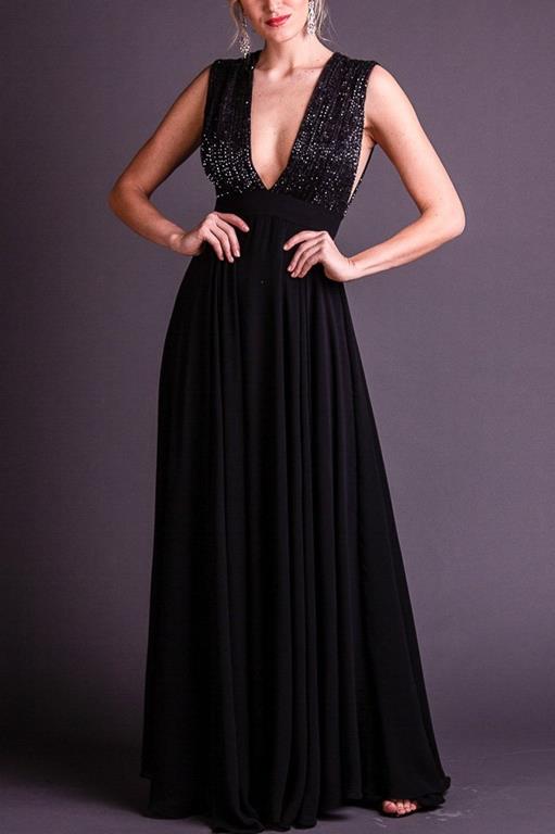 vestido festa longo preto
