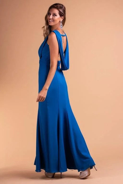 Vestido de Festa Longo Sereia Azul Danúbio