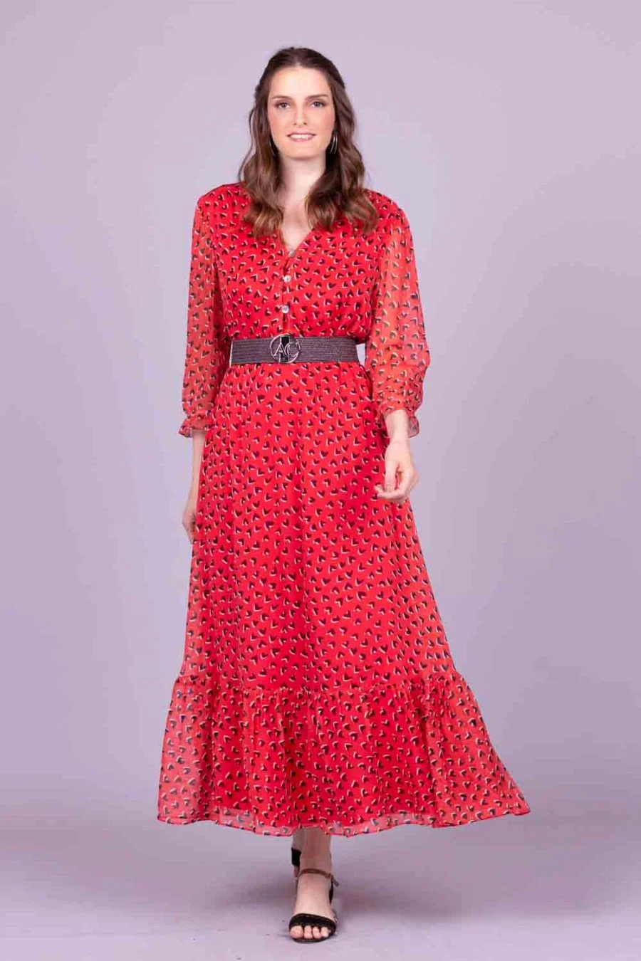 Vestido midi estampado de seda thassia