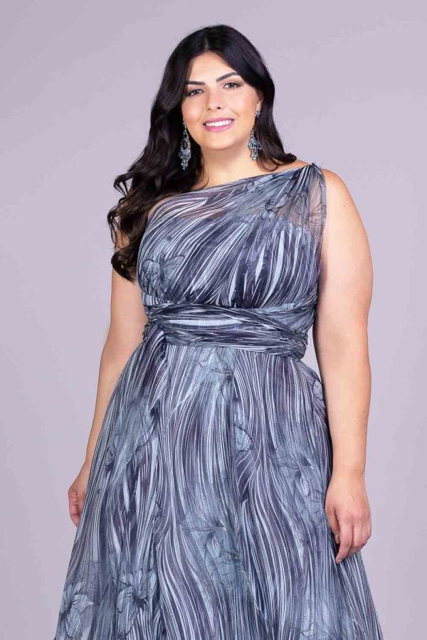 Vestido de festa plus size estampado briet