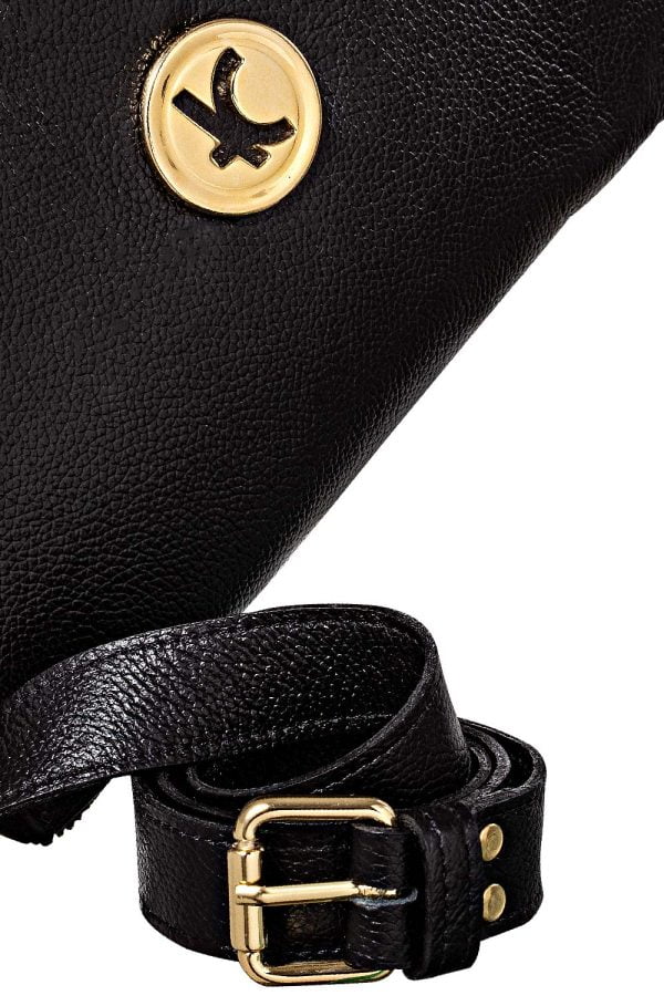 Bolsa carteira feminina 3 em 1 multi versátil, na cor preta com logo metal em dourado