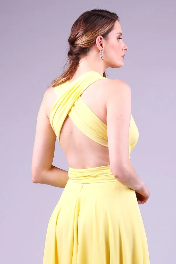 Vestido longo de festa amarelo sabrina