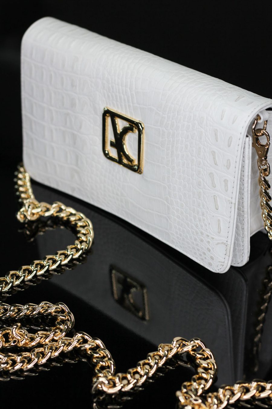 Bolsa de couro croco branca snow