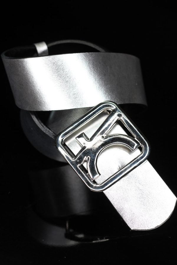 Cinto dupla face de couro platina e preto