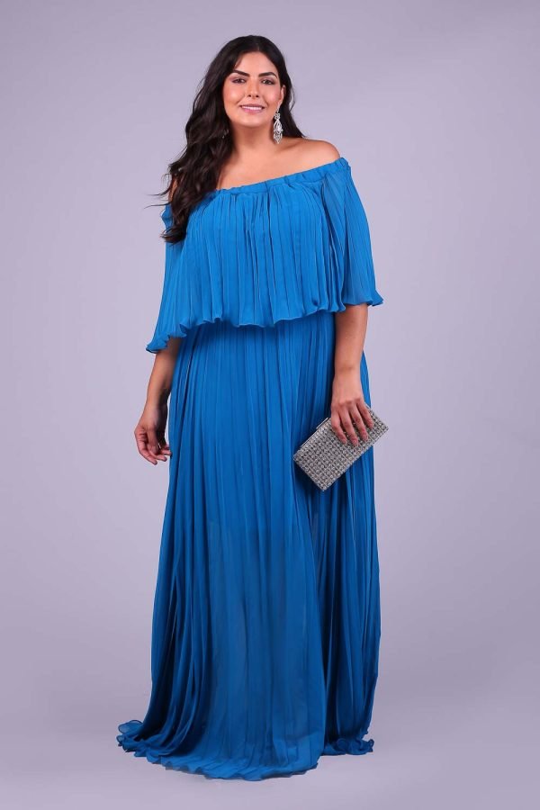 Vestido de festa plus size azul noa