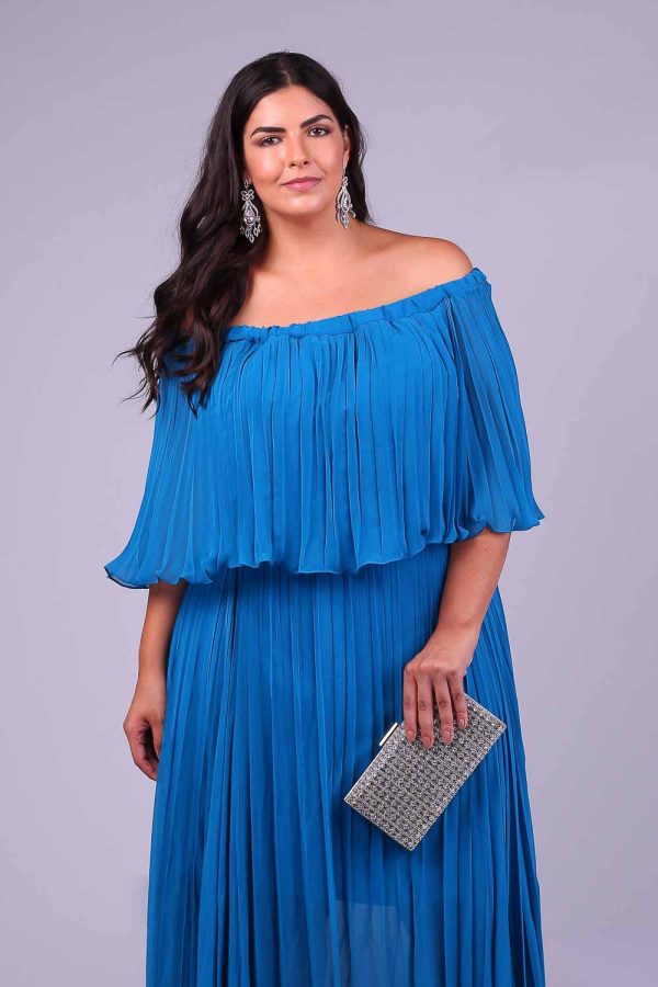 Vestido de festa plus size azul noa