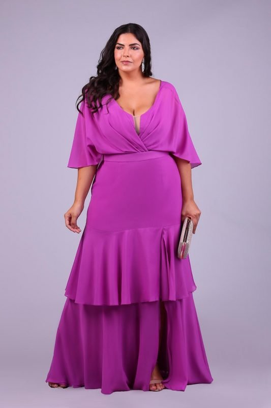 Vestido de festa plus size belle bliss fucsia