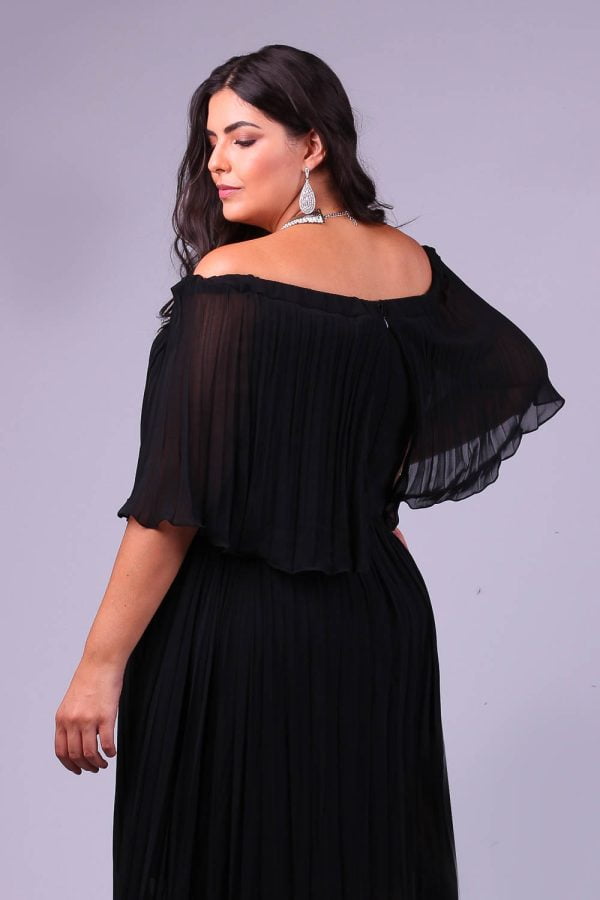 Vestido de festa plus size plissado preto stela