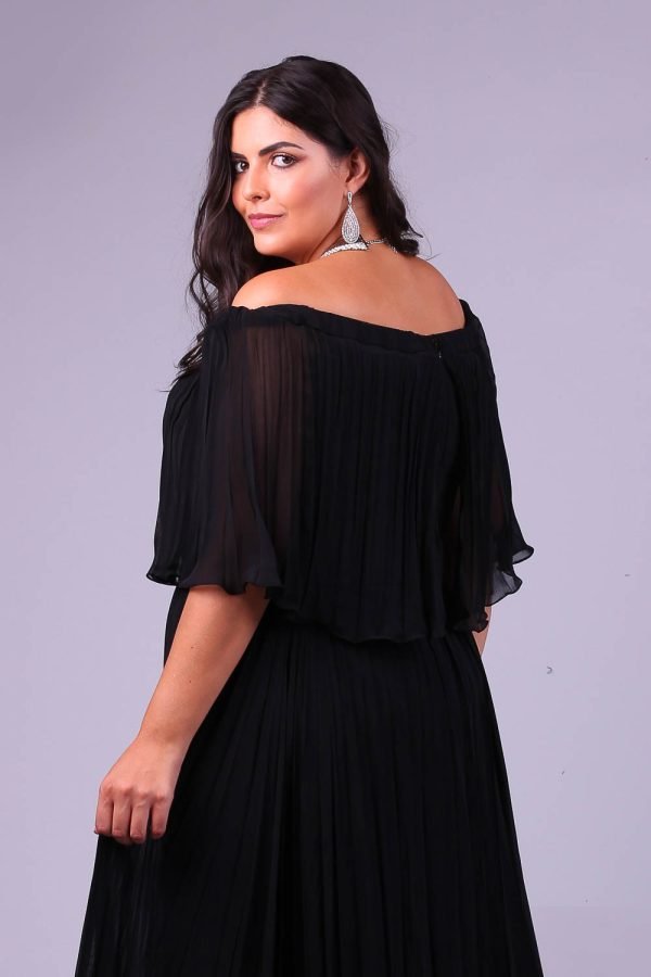 Vestido de festa plus size plissado preto stela