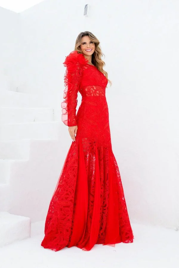Vestido de festa vermelho adriana lima