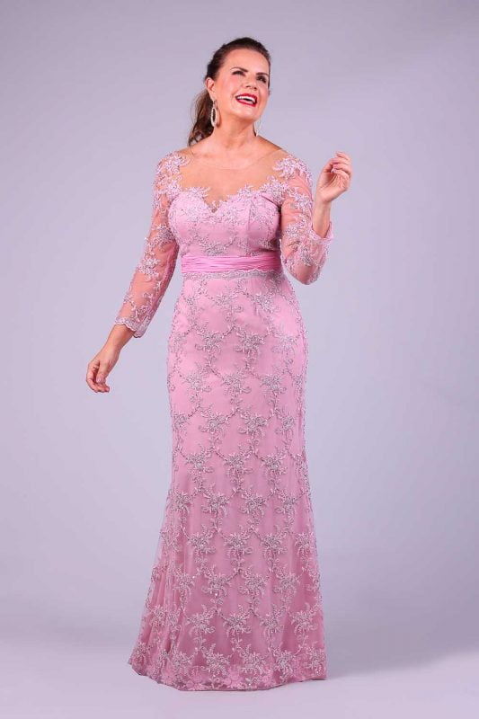 Vestido de mãe de noiva rosa Susu Vieira