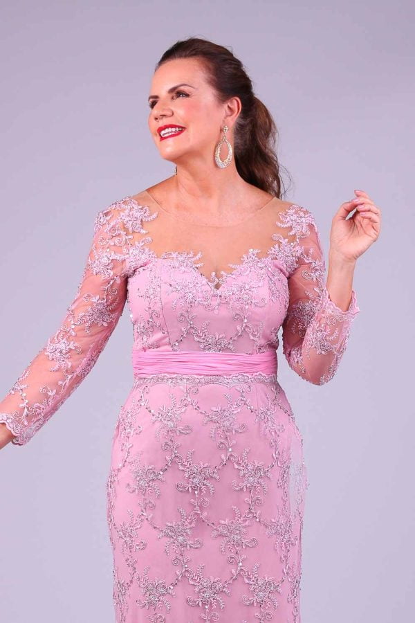 Vestido de mãe de noiva rosa Susu Vieira