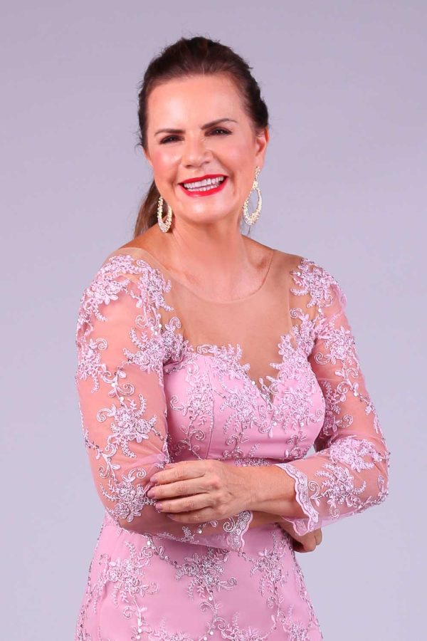 Vestido de mãe de noiva rosa Susu Vieira